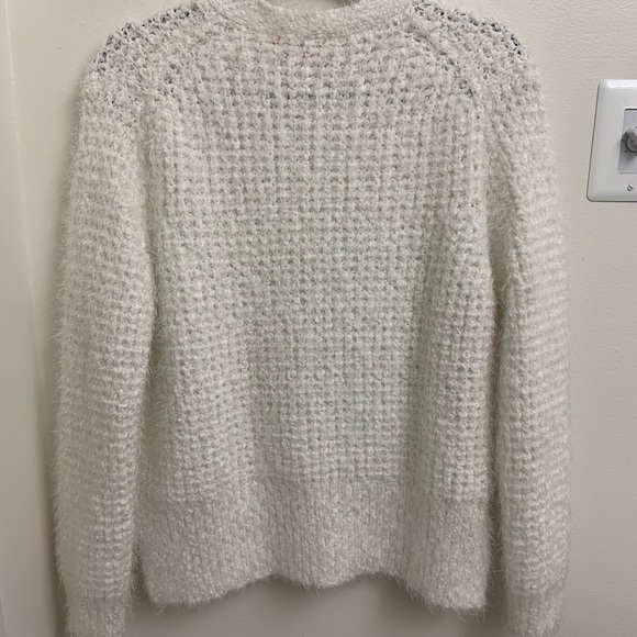 Y2K inspired Catherine Malandrino Ivory Fuzzy knit Button-Up Cardigan Large - Picture 3 of 6